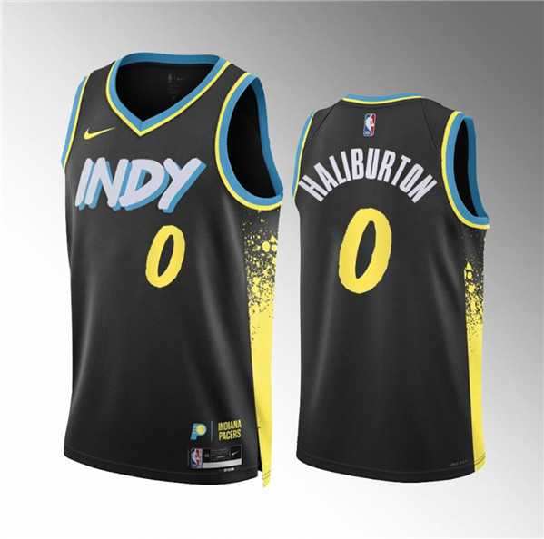 Men%27s Indiana Pacers #0 Tyrese Haliburton Black 2023-24 City Edition Stitched Jersey Dzhi->indiana pacers->NBA Jersey
